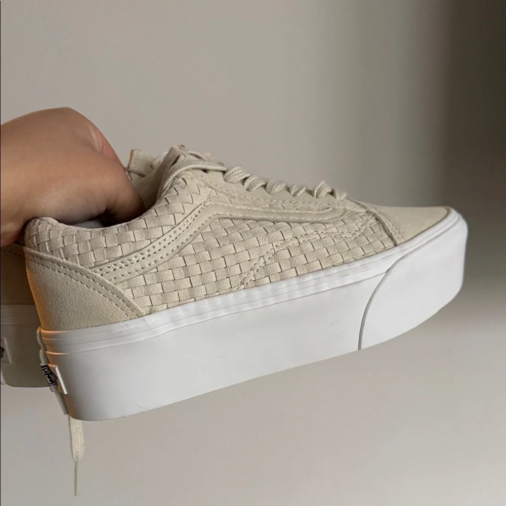 Vans Women's Textured Cream Platform Sneakers - Picture 3 of 7